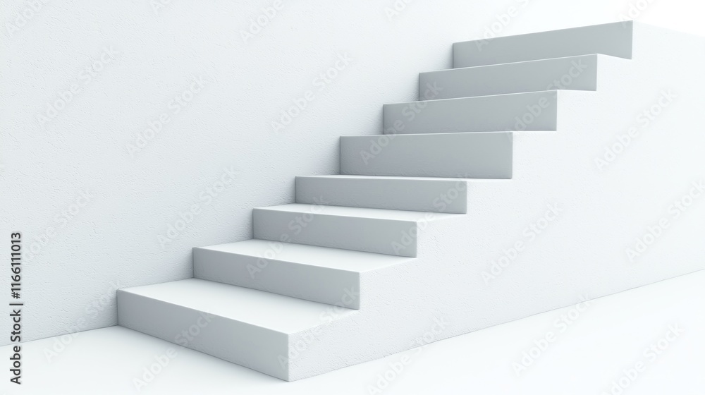 Minimalist white staircase leading upward against a plain wall. Minimalist white staircase leading upward against a plain wall.