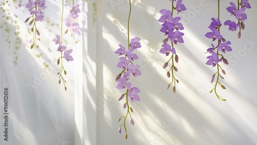 flowers on white wall , AI Generated.
