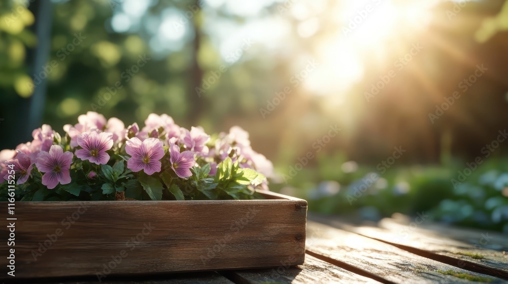 A charming scene featuring a planter filled with pastel-colored flowers, beautifully illuminated by sunlight, enhancing the enchanting atmosphere of the garden. A charming scene featuring a planter filled with pastel-colored flowers, beautifully illuminated by sunlight, enhancing the enchanting atmosphere of the garden.