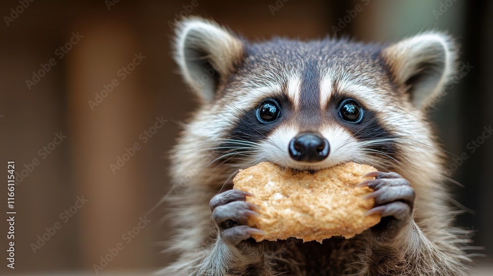 A charming raccoon is joyfully holding a cookie, displaying its curious eyes and adorable demeanor, creating an inviting environment that expresses delight and playfulness. A charming raccoon is joyfully holding a cookie, displaying its curious eyes and adorable demeanor, creating an inviting environment that expresses delight and playfulness.