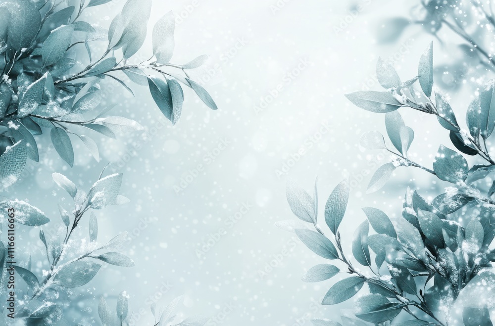Serene and Ethereal Background with Delicate Leaves and Soft Snowflakes in a Dreamy Winter Atmosphere for Tranquil Designs and Nature-Inspired Themes Serene and Ethereal Background with Delicate Leaves and Soft Snowflakes in a Dreamy Winter Atmosphere for Tranquil Designs and Nature-Inspired Themes