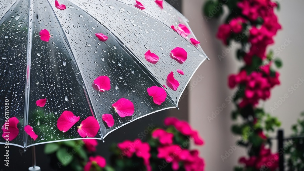 pink flowers in the rain , AI Generated.