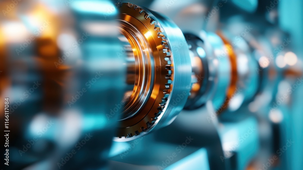 This image showcases a detailed view of intricate gears and metallic components, highlighting their engineering precision and vibrant reflections, perfect for industrial themes. This image showcases a detailed view of intricate gears and metallic components, highlighting their engineering precision and vibrant reflections, perfect for industrial themes.