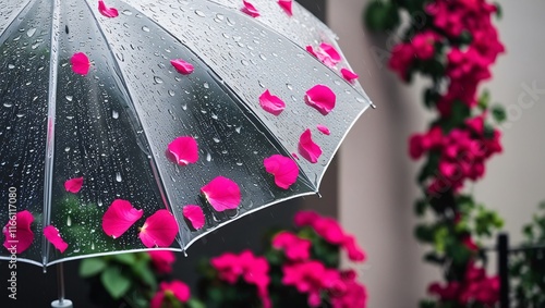 pink flowers in the rain , AI Generated.