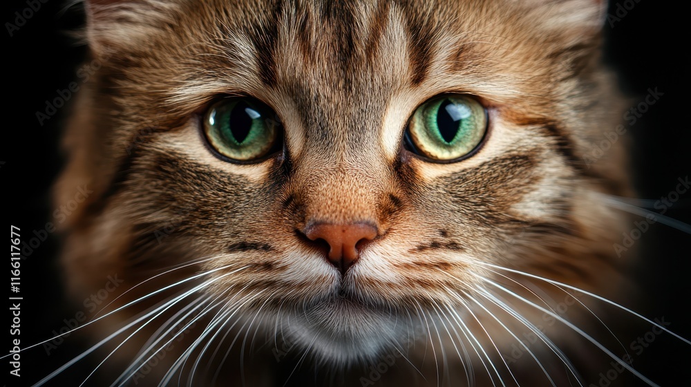 An elegant close-up of a cat showcasing its vibrant green eyes and detailed fur patterns, emphasizing the captivating beauty and personality of this feline companion. An elegant close-up of a cat showcasing its vibrant green eyes and detailed fur patterns, emphasizing the captivating beauty and personality of this feline companion.