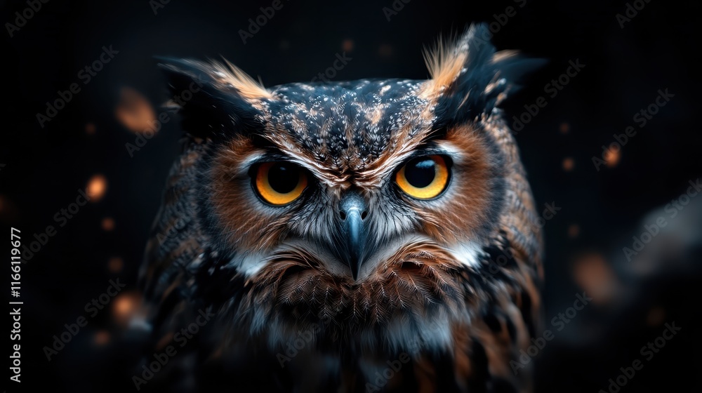 A striking image of a majestic owl showcasing its intense stare and vibrant plumage, highlighting the beauty and mystery of this magnificent bird. A striking image of a majestic owl showcasing its intense stare and vibrant plumage, highlighting the beauty and mystery of this magnificent bird.