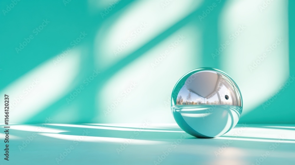 A reflective sphere rests on a teal surface, casting intricate shadows that evoke thoughts of balance, harmony, and the interplay of light and shape in artistic design. A reflective sphere rests on a teal surface, casting intricate shadows that evoke thoughts of balance, harmony, and the interplay of light and shape in artistic design.