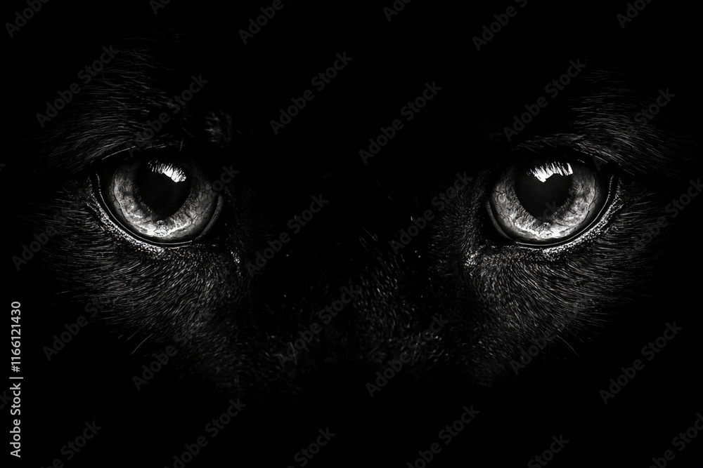 Wolf eyes glowing in the darkness of night