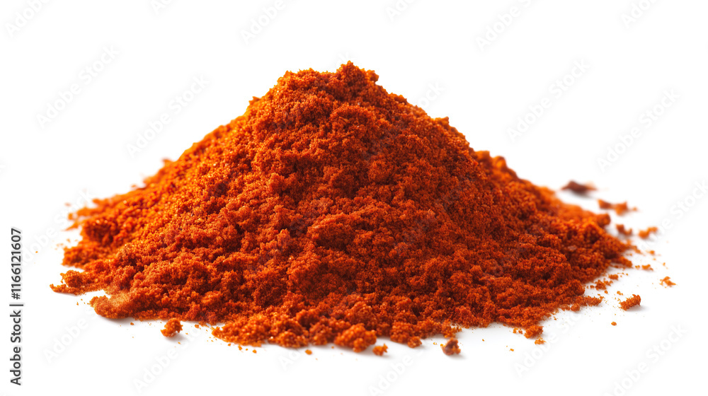 side view on one single ground smoked paprika powder pile heap isolated on white background side view on one single ground smoked paprika powder pile heap isolated on white background