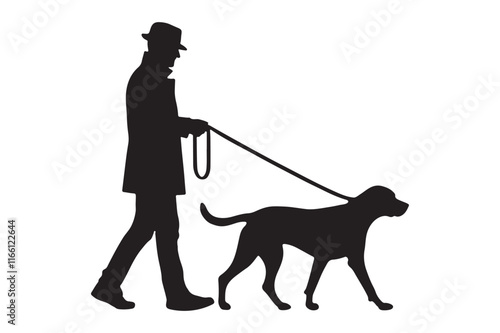 Man walking dog silhouette