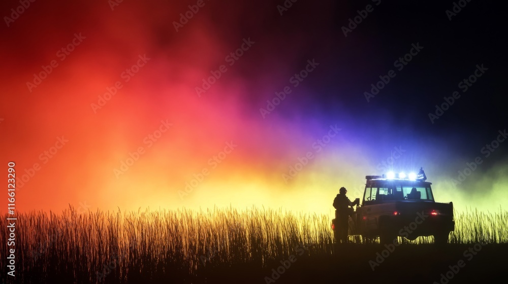 Fototapeta premium Vibrant Rescue Operations in Dim Light