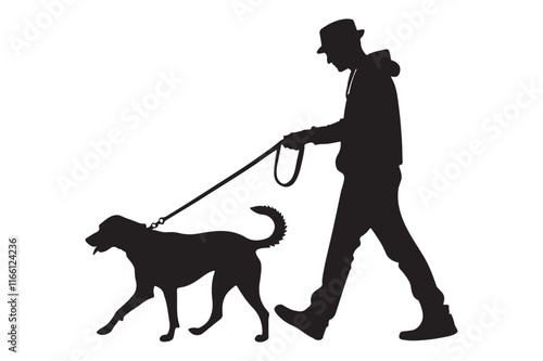 Man walking dog silhouette