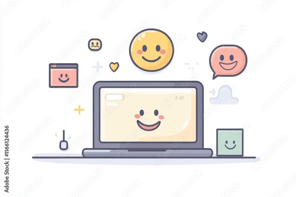 customer feedback icons laptop and smiley faces customer feedback icons laptop and smiley faces