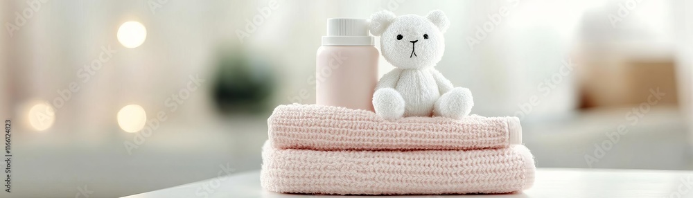 Close-up of gentle baby skin care products, postnatal care, sensitivity and nurturing Close-up of gentle baby skin care products, postnatal care, sensitivity and nurturing