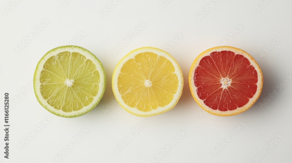Fresh Citrus Fruits on White Background