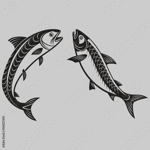 herring fish silhouette vector design art and illustration