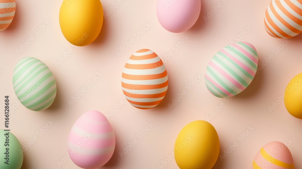 Fototapeta premium Abstract Easter egg shapes in pastel gradients with subtle geometric patterns, floating on a soft cream background, modern and chic design 