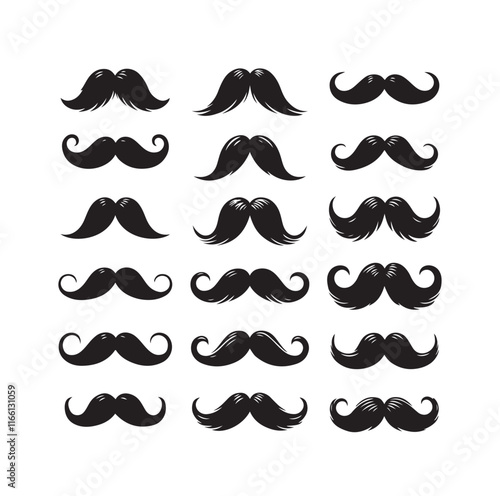 mens mustache set silhouette vector illustration
