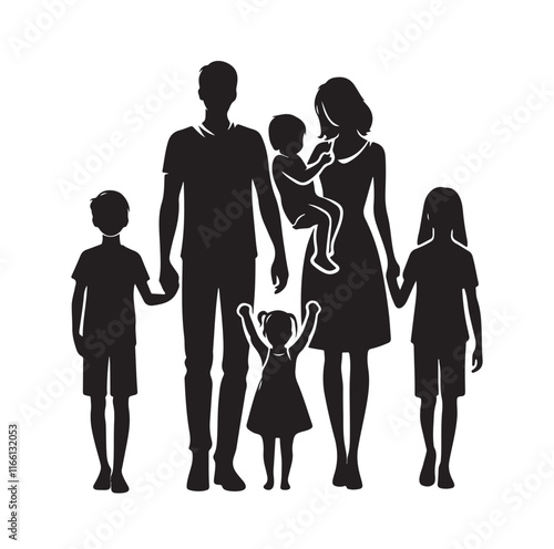 family four persons parents and two children silhouette vector illustration