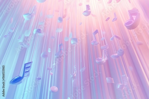 Colorful 3D music notes suspended against a gradient backdrop depicting a vibrant musical theme. Generative AI photo