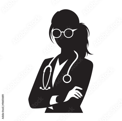 female doctor silhouette vector illustration