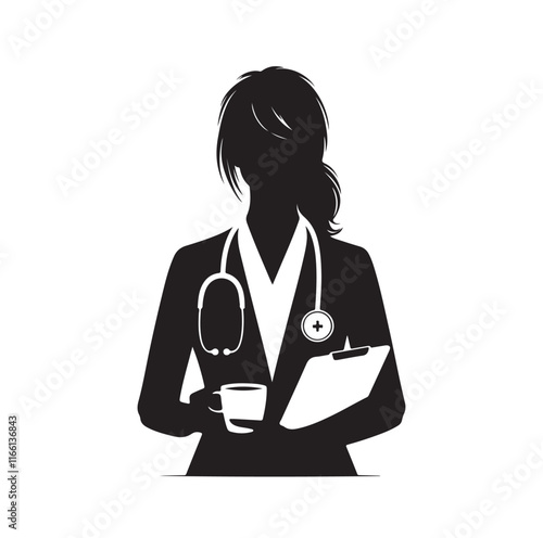 female doctor silhouette vector illustration