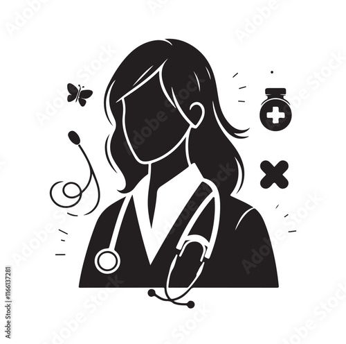 female doctor silhouette vector illustration
