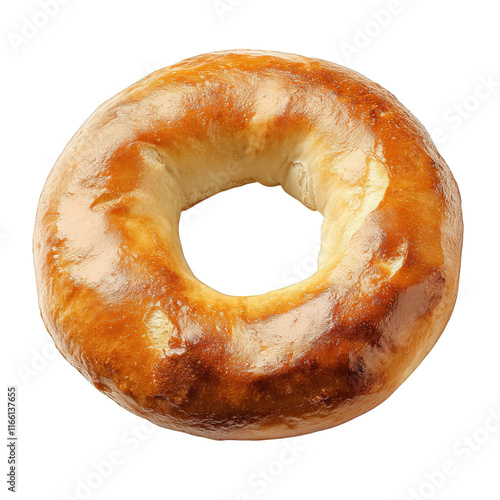 freshly baked bagel. showcasing a golden-brown. shiny exterior with a round shape and a hole in the center its inviting appearance suggests it is soft and chewy. making it a popular choice for breakfa photo