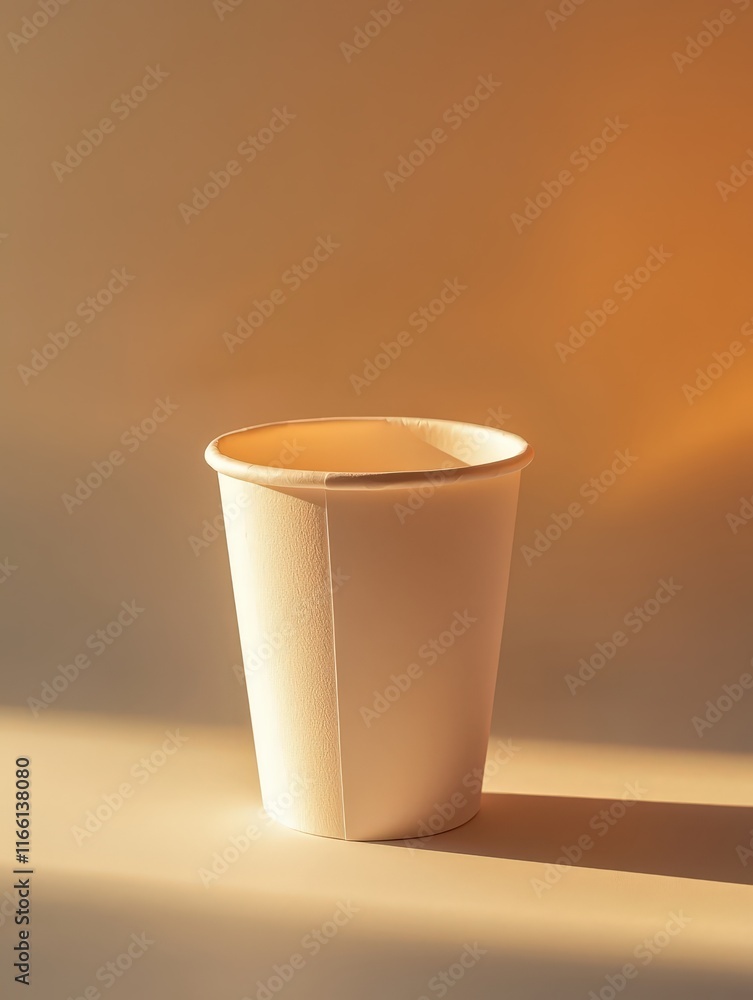 Minimalist Beige Background Highlighting a White Coffee Cup with Lid Minimalist Beige Background Highlighting a White Coffee Cup with Lid