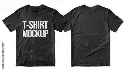 Realistic Vector Illustration of Black T-Shirt Mockup Front and Back Views photo