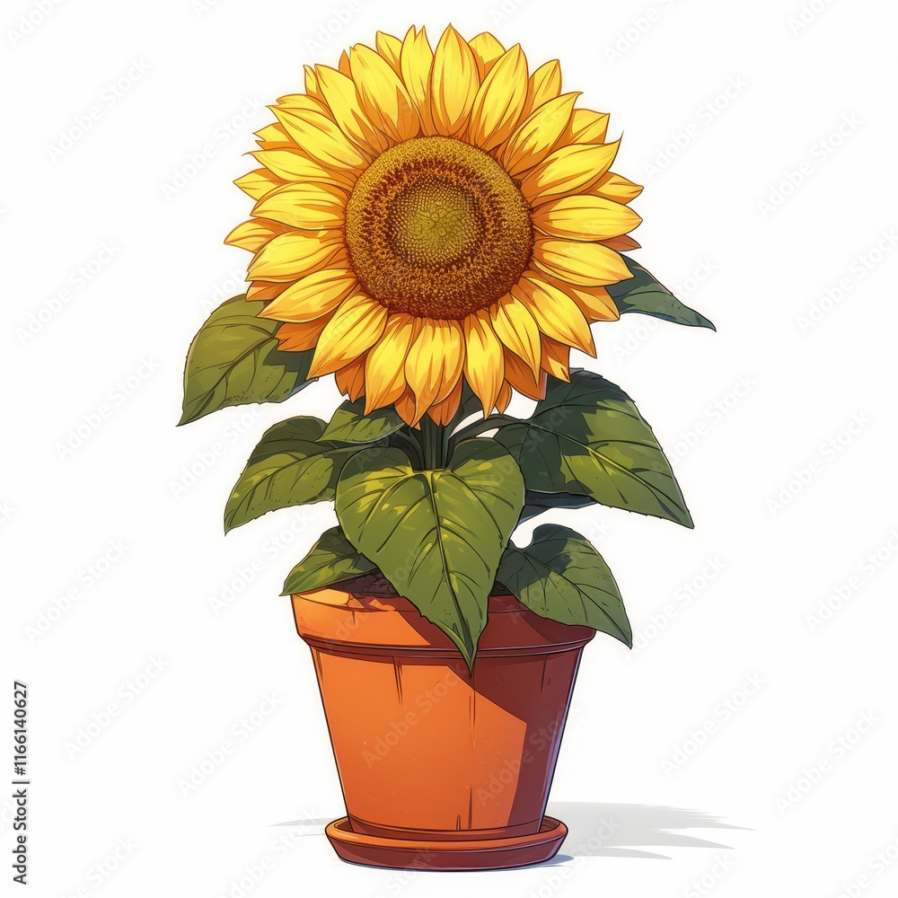 Obraz premium A vibrant sunflower in a terracotta pot, symbolizing growth and positivity.