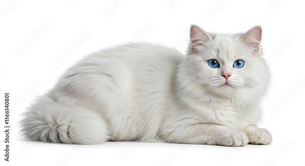 Obraz premium Adorable Fluffy White Cat with Bright Blue Eyes Long Hair Pets