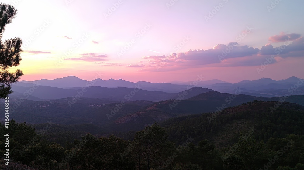 Majestic Sunset Over Rolling Mountains With a Vibrant Sky and Distant Peaks Near a Serene Landscape in Late Afternoon Majestic Sunset Over Rolling Mountains With a Vibrant Sky and Distant Peaks Near a Serene Landscape in Late Afternoon