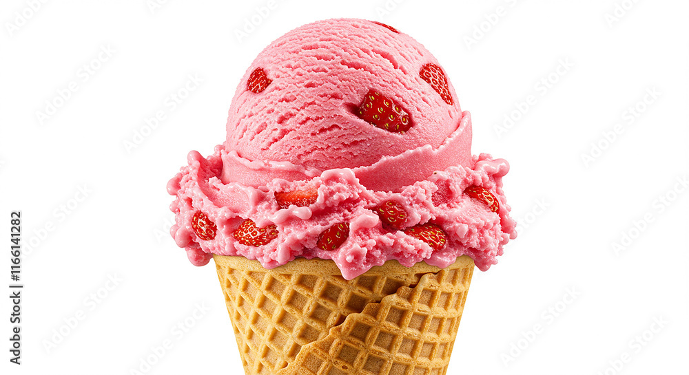 Delicious Strawberry Ice Cream Cone Sweet Summer Treat Delicious Strawberry Ice Cream Cone Sweet Summer Treat