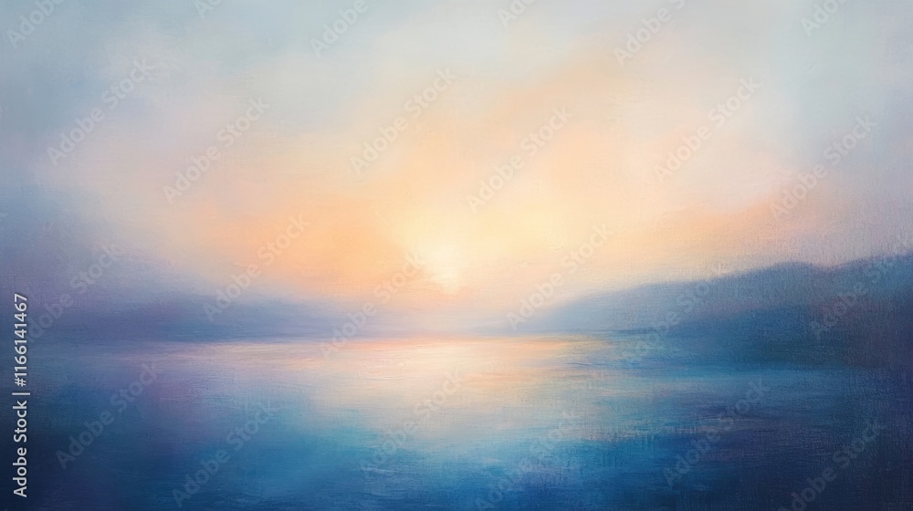 Sunrise Over Calm Waters With Soft Hues Illuminating the Sky and Reflecting on the Serene Lake During Early Morning Hours Sunrise Over Calm Waters With Soft Hues Illuminating the Sky and Reflecting on the Serene Lake During Early Morning Hours