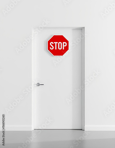 white door with stop sign 