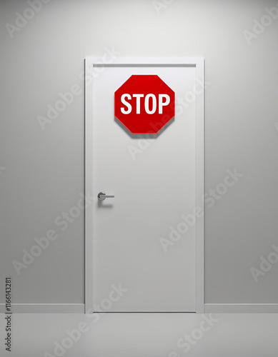 white door with stop sign 