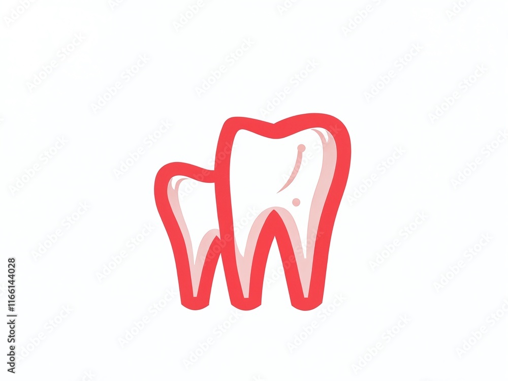 Dental illustration showcasing two white teeth with a red outline, representing oral hygiene and dental health concepts Dental illustration showcasing two white teeth with a red outline, representing oral hygiene and dental health concepts
