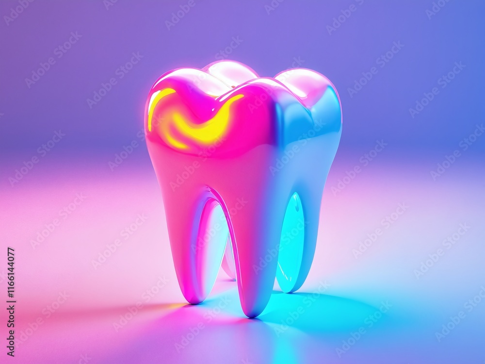 Brightly colored dental model displaying a tooth in a vibrant, modern setting with dynamic lighting effects Brightly colored dental model displaying a tooth in a vibrant, modern setting with dynamic lighting effects