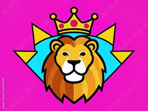 Lion graphic design featuring a crown and colorful background in a modern style suitable for various creative projects photo