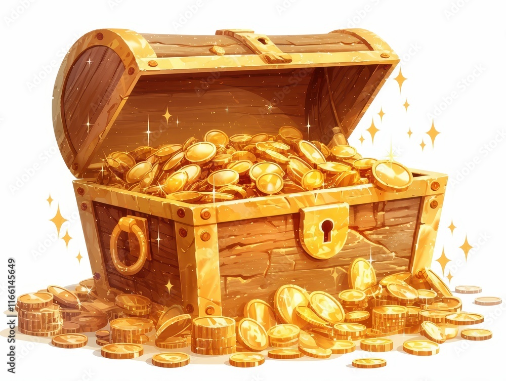 A treasure chest overflowing with gold coins and sparkling jewels. A treasure chest overflowing with gold coins and sparkling jewels.