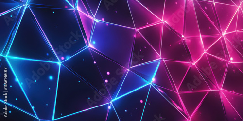 Abstract geometric shapes in vibrant blue and pink colors.