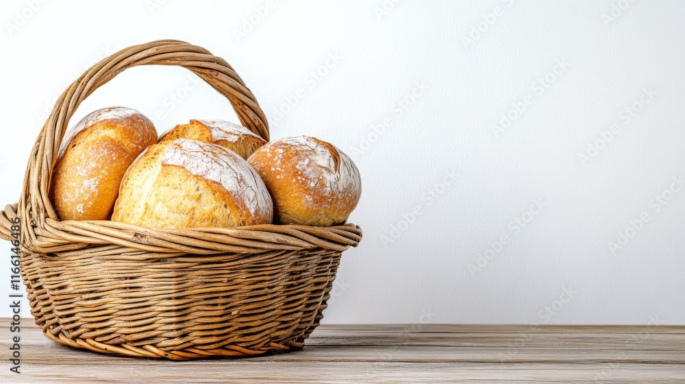 Fresh Breads in a Basket on a Wooden Table Fresh Breads in a Basket on a Wooden Table