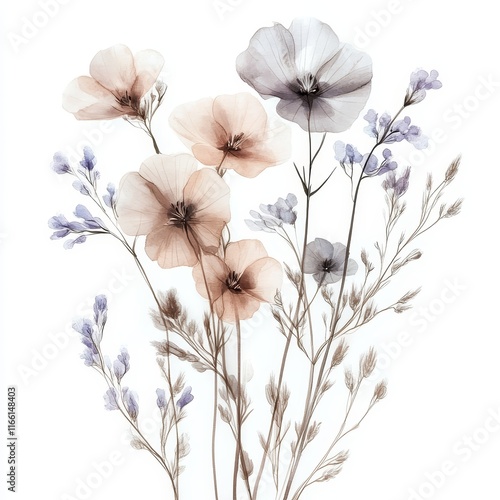 Elegant Arrangement of Delicate Flowers in Soft Hues With Fine Details Creating a Serene Atmosphere Perfect for Decoration