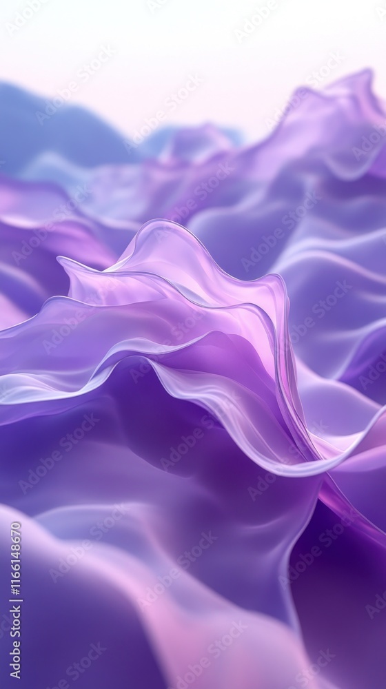 Obraz premium Abstract purple fabric waves, flowing silk texture, soft light, gradient colors.