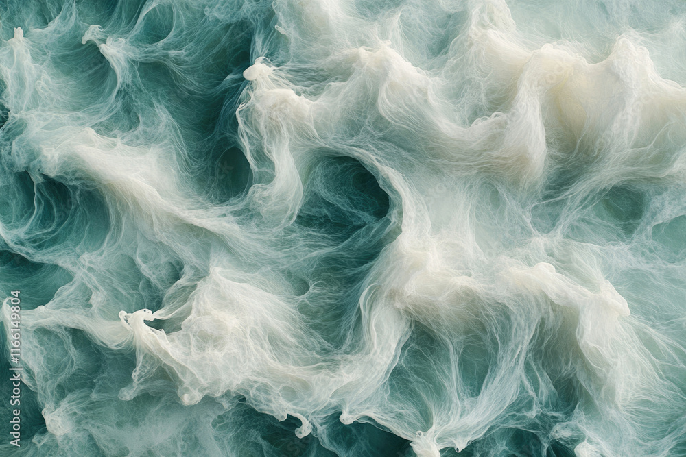 Obraz premium Abstract swirling clouds of teal and off-white, creating a mesmerizing, ethereal texture.