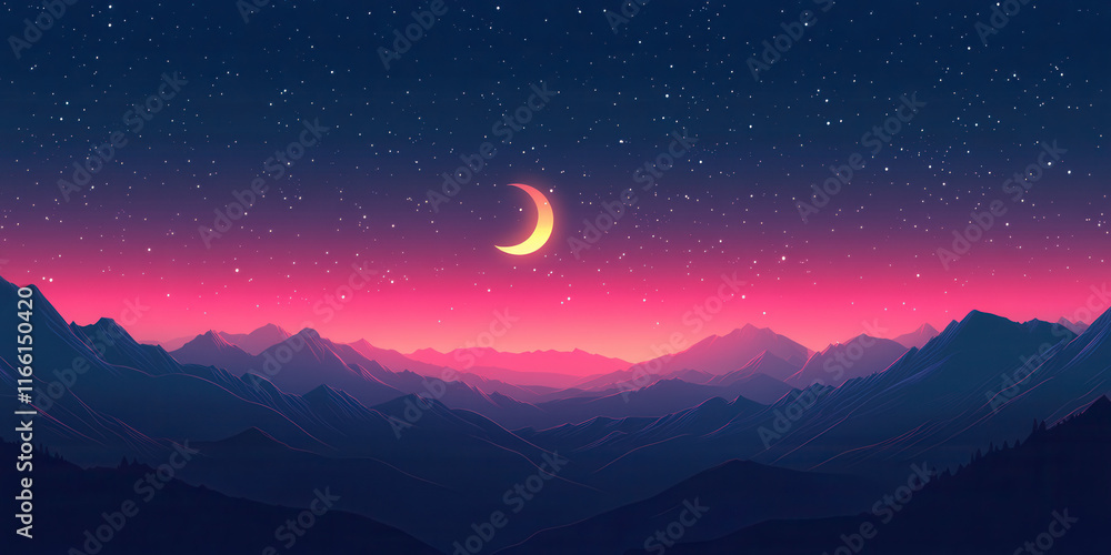 Fototapeta premium Serene mountain landscape under a starry night sky.