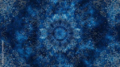 Seamless boho pattern with stars on a blue background for tarot, astrology. Magic cosmic sky, abstract esoteric ornament. Vector illustration.