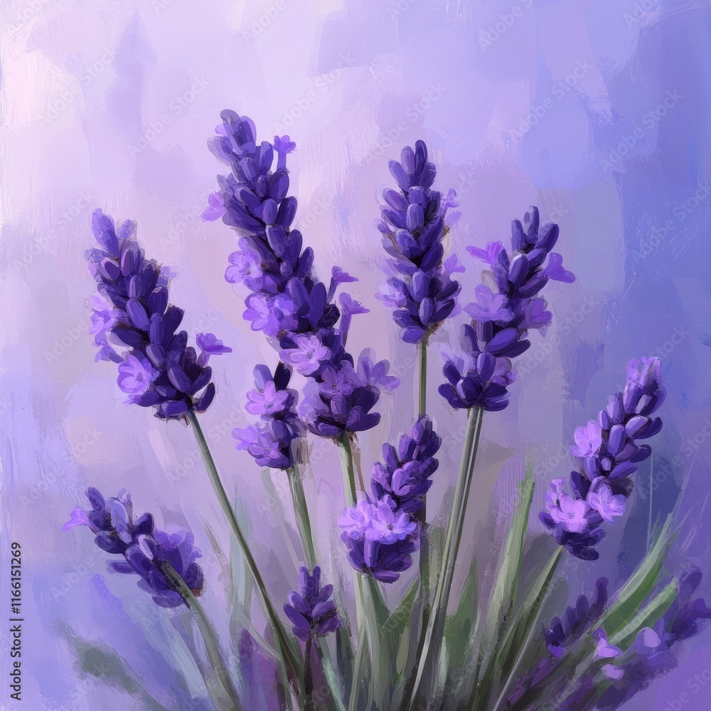 Fototapeta premium Lavender Flowers in a Soft Purple Background Creating a Serene and Calming Atmosphere for Relaxation and Contemplation