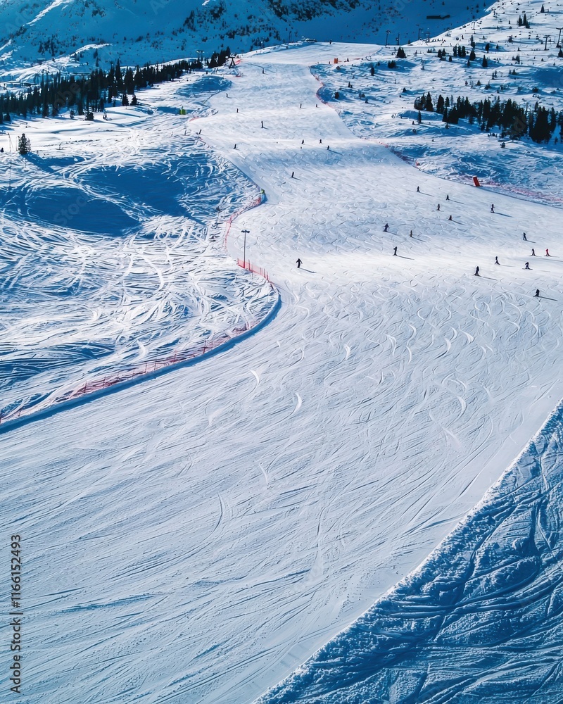 Obraz premium Winter sports competitions at majestic snowy slopes alpine region aerial view thrilling action and adventure